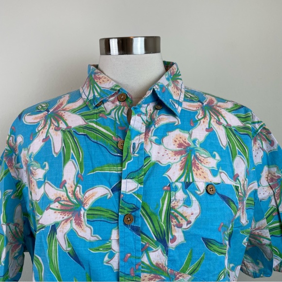 Colours Alexander Julian Blue Tropical Floral Hawaiian Button Down Shirt Large - Picture 3 of 5